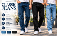 Load image into Gallery viewer, Men's classic fit straight leg denim jeans in blue cotton denim