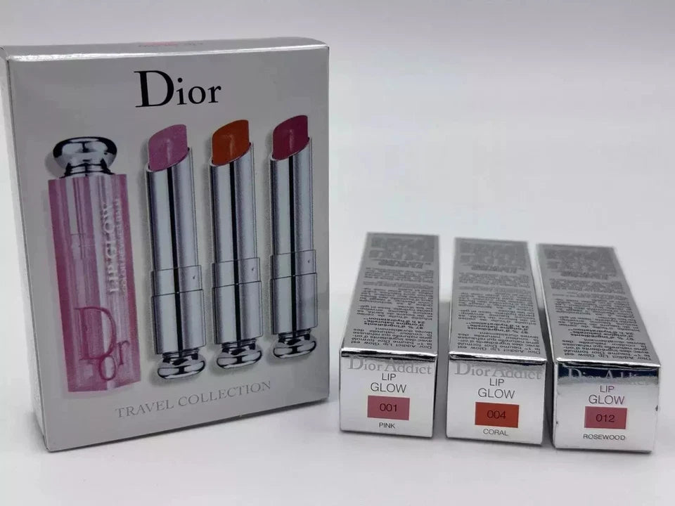 DIOR Addict Lip Glow Trio Pink 001 Coral 004 Rosewood 012 Travel Collection New